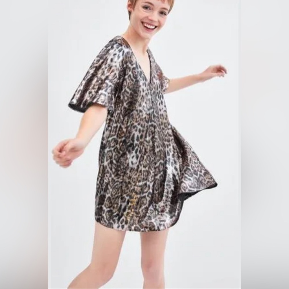 Zara- TRF Animal Print Sequin Dress - Size Medium PRELOVED
